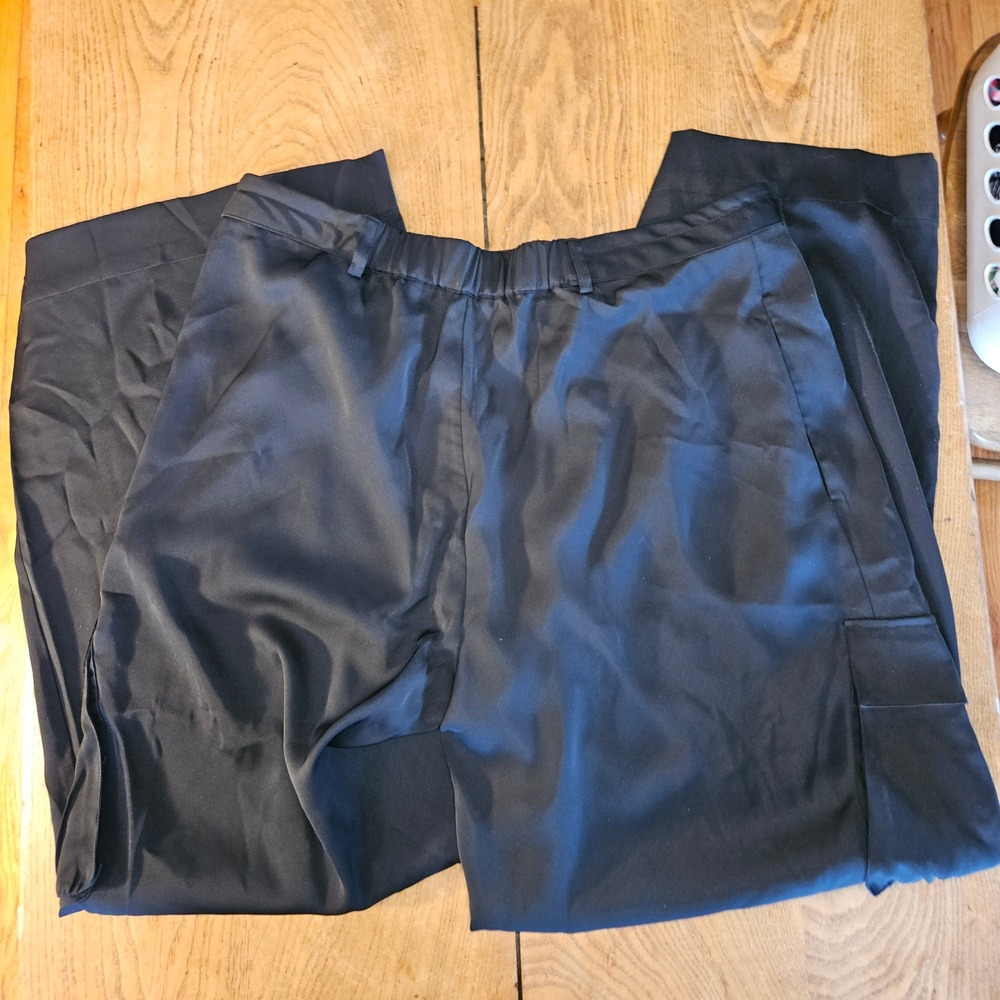 The Drop x @kelclight Black Satin Wide Leg Cargo Pants XL Drawstring Waist - Picture 5 of 9